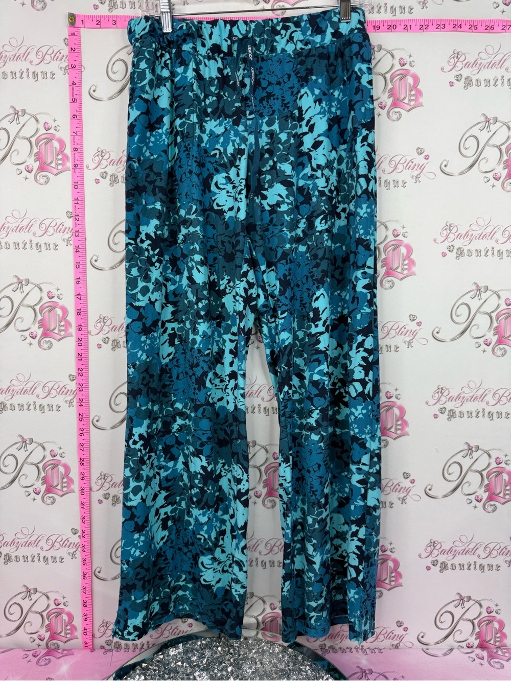 Jockey pants floral flower Teal and Navy Wide Leg Pull-On Pants